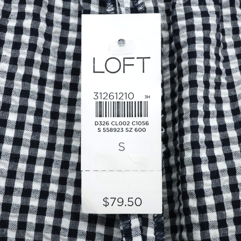 Loft Pants Womens Small Black White Seersucker Check Wide Leg Belt Beach New - Picture 4 of 12